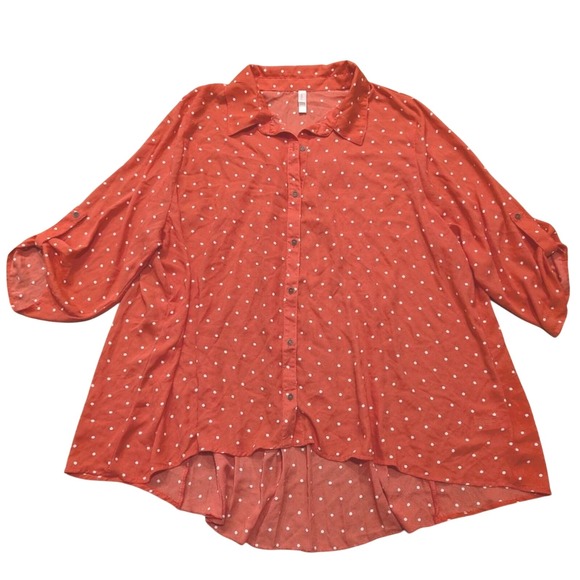 🆕 Xhilaration Plus 2 2X 18 20 Coral Polka Dot Tunic Peasant Top Shirt NEW - Picture 1 of 2